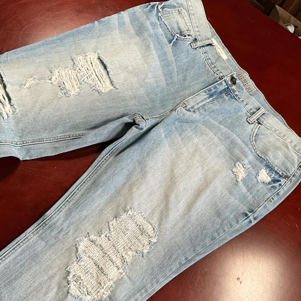 Y2K Womens Decree Ripped Boyfriend Light Wash Distressed Denim Jeans (Size 17)